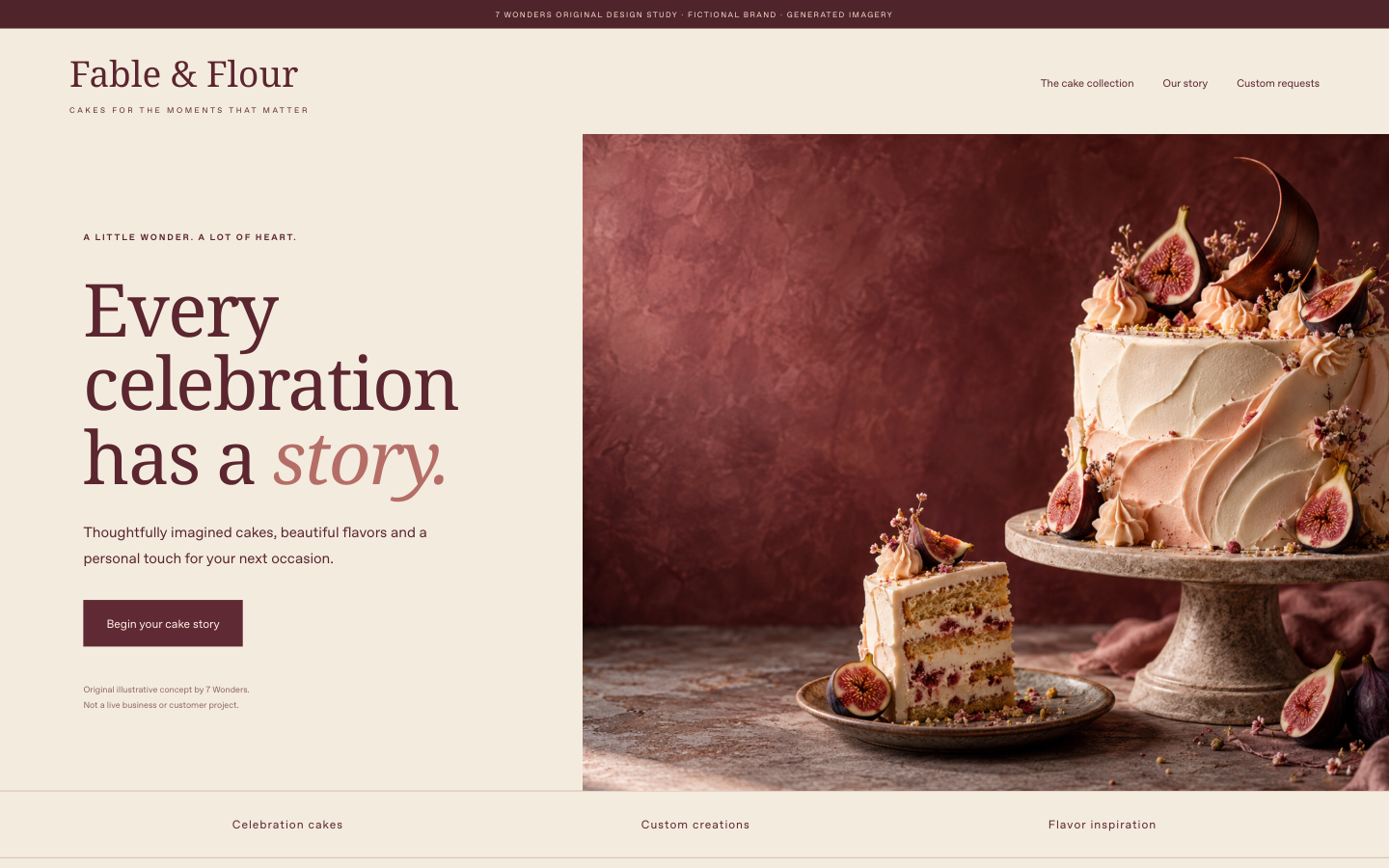 Fable & Flour fictional bakery & custom cakes website concept