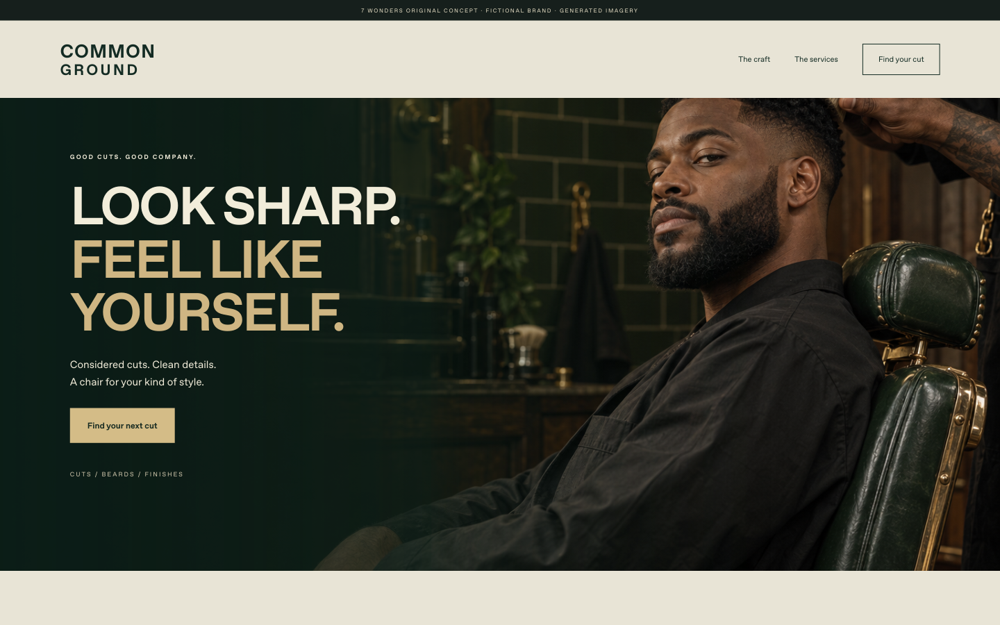 COMMON GROUND fictional barbershop website concept